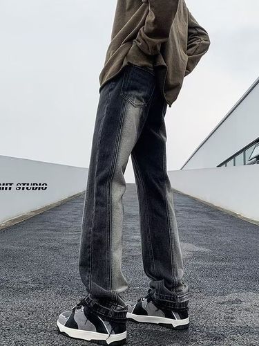 High Street Pants Spring and Autumn Men's Ins Trendy Loose Matchy-Block Color Embellished Slim Straight Leg Pants Unique Straight Leg Pants