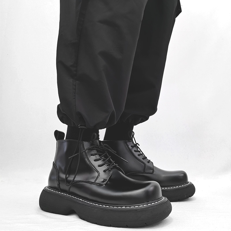 马丁靴潮男冬季ins网红英伦风黑色复古厚底工装短靴高帮大头皮鞋