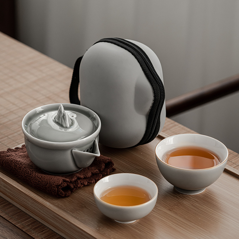 Hielo gris esmalte iceberg expreso taza japonesa simple una olla dos tazas portátil de viaje juego de té cerámica Kung Fu juego de té