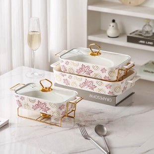 Cross-Border Ceramic Square Soup Pot, High-End Double-Ear Baking Pan with Lid, Heated Dry Pot, Hotel Restaurant Matching Tableware Tray