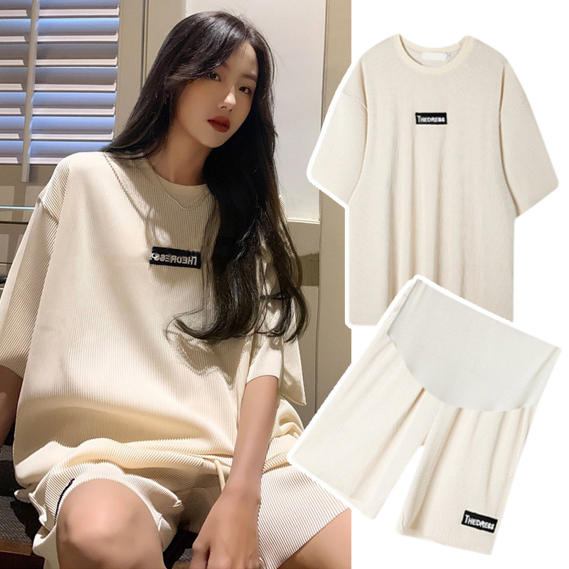 Maternity clothes suit fashion summer thin loose internet celebrity summer clothes cool short sleeve shorts sports two-piece suit for women