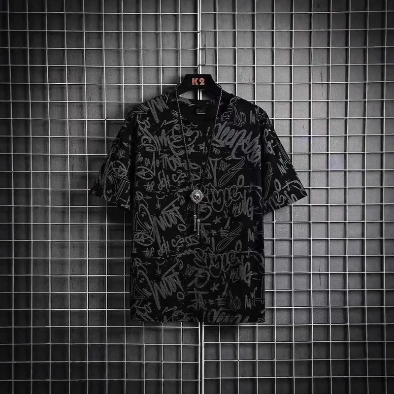 Summer Short-sleeved T-shirt Men's Trendy Brand Loose Round Neck Creative Full Printed Half-sleeved Men's Cool Style Clothes