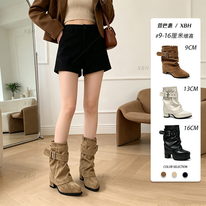 [One shoe, two styles] 13CM height-increasing boots for petite women, featuring a unique retro mid-calf design, style 0828