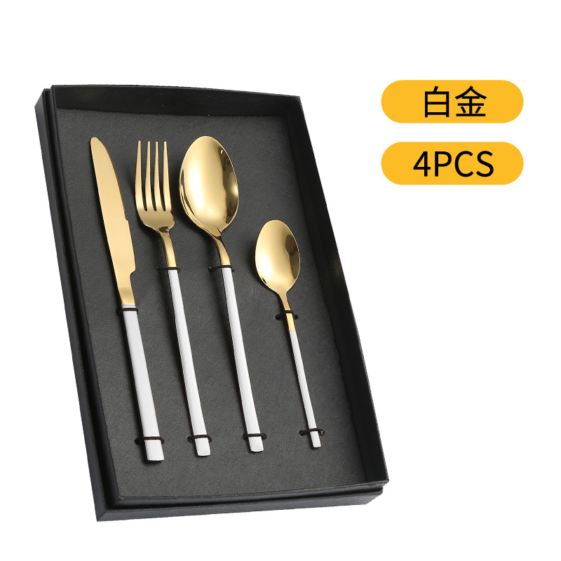 Amazon suministro de vajilla de acero inoxidable 4/5 piezas traje Caballero cuatro piezas principales transfronterizas caja de regalo cuchillo, tenedor y cuchara traje