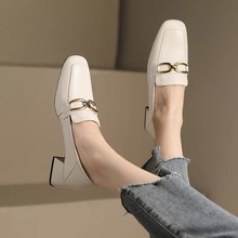 2025春夏新款外贸粗跟浅口乐福鞋英伦风小皮鞋时尚韩版女跨境外贸