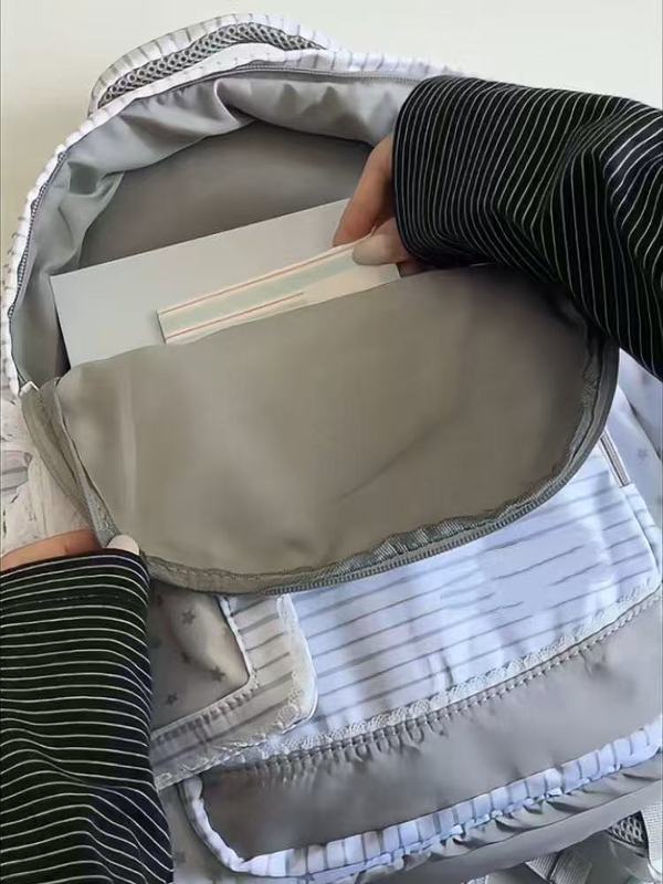 新款高颜值双肩包女韩版简约条纹百搭小书包日系少女学生校园背包|undefined