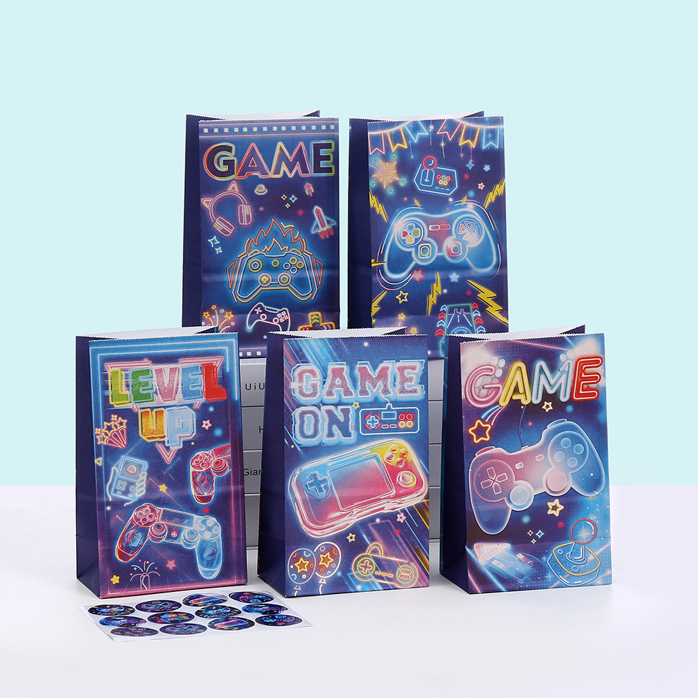 游戏手柄礼品袋派对礼物包装袋印花牛皮纸手提袋批发外卖购物袋