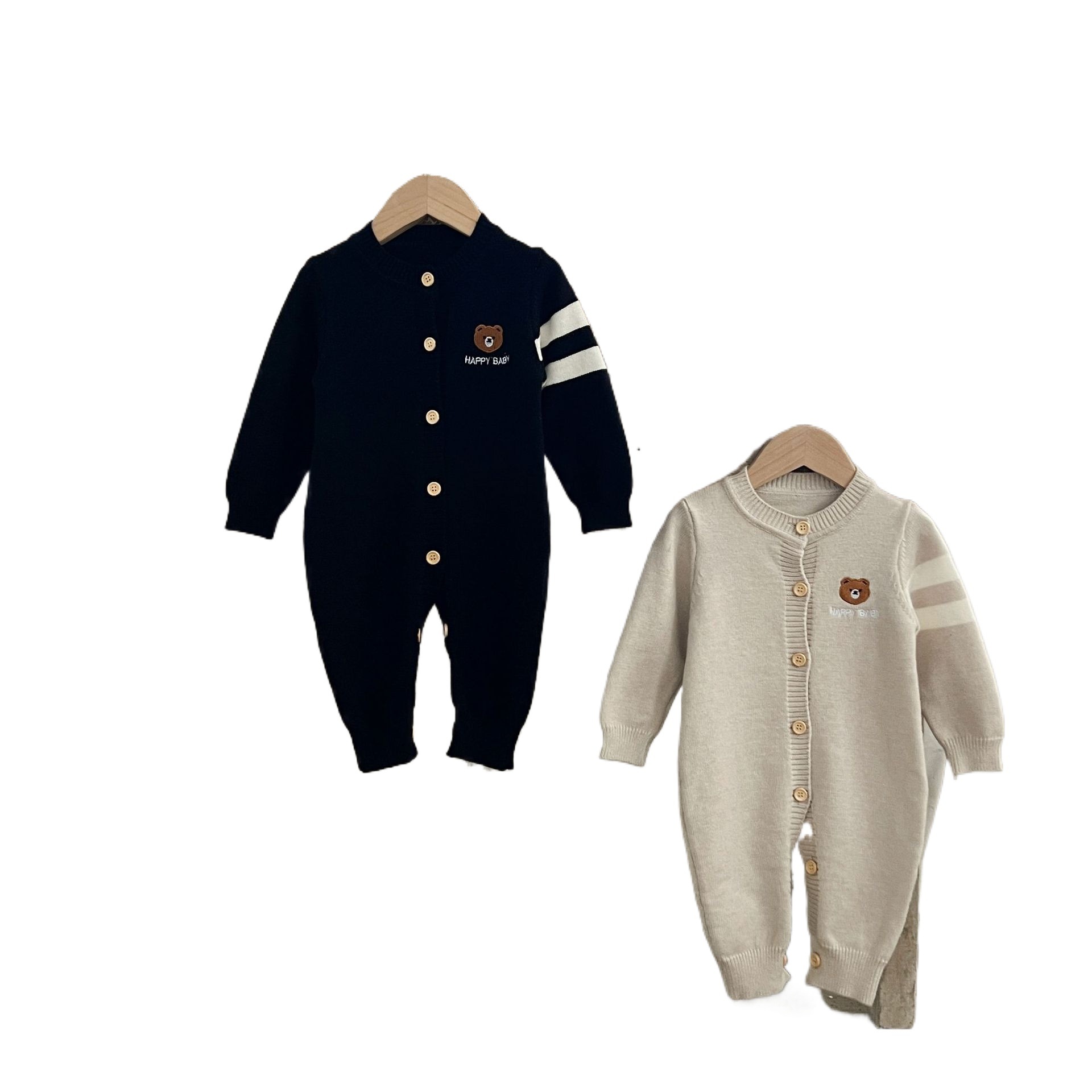 Ins coreano para niños y niñas bebés algodón lana dibujos animados bordado largo trepa bebé primavera y otoño suéter camiseta