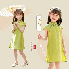 2025 夏服女の赤ちゃん軽量半袖チャイナドレス子供ベビー改良された漢服中国風のドレス子供服