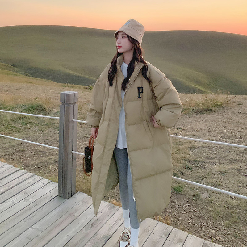 Chaqueta de plumón para mujeres 2023 medio largo estilo P simple estilo coreano suelto de oversize pareja sobre la rodilla academia image 9