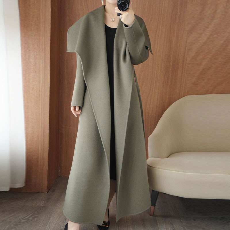 High-End Double-Sided Cashmere Outwear for Women, Loose Large Size Woolen Outwear, Floor-Length Extra Large Collar Hooded Outwear for Women