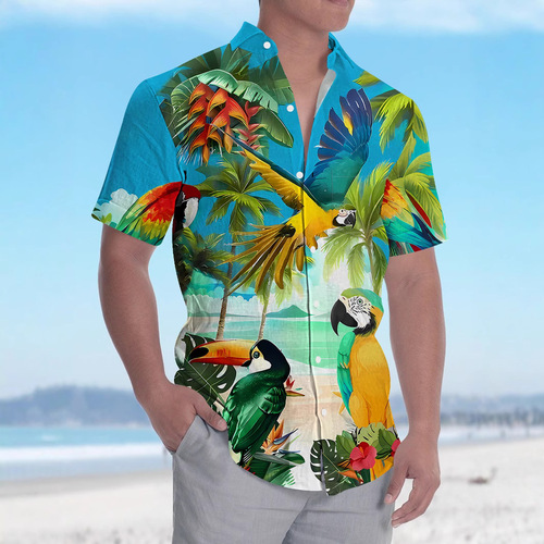 Independent Station Hawaii Independence Day Striped Print Short Sleeve Shirt Pocket Loose Summer Men's Shirt