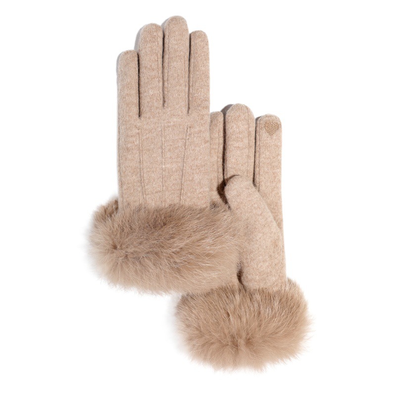 El otoño y el invierno guantes de las mujeres al aire libre de punto de lana de piel de conejo gruesa pantalla táctil caliente guantes de Cachemira