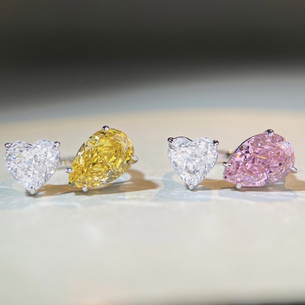 Fashion Water Droplets Heart Shape Sterling Silver Plating Inlay Rhinestones Open Ring 1 Piece