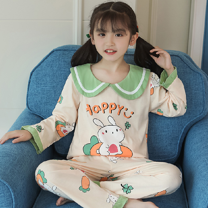 15 años de edad nueva primavera y otoño de los niños pijamas de manga larga de las mujeres lindo princesa muñeca collar de las mujeres mayores de algodón peinado desgaste del hogar de los niños