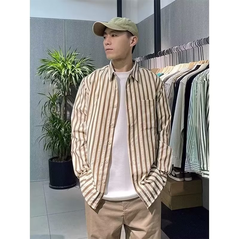 2024 camisa de manga larga a rayas estilo japonés Hong Kong ins camisa suelta para niños tendencia de otoño chaqueta casual de todo fósforo