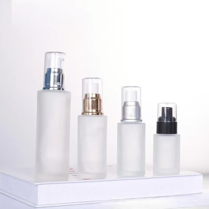 厂家50ml蒙砂玻璃乳液瓶按压磨砂化妆护肤品分装瓶密封香水精华液