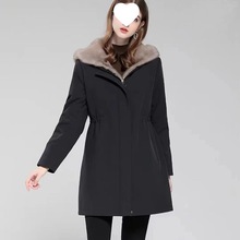 新款尼克服女短款加绒大码派克服皮草外套宽松连帽中长款大衣棉服