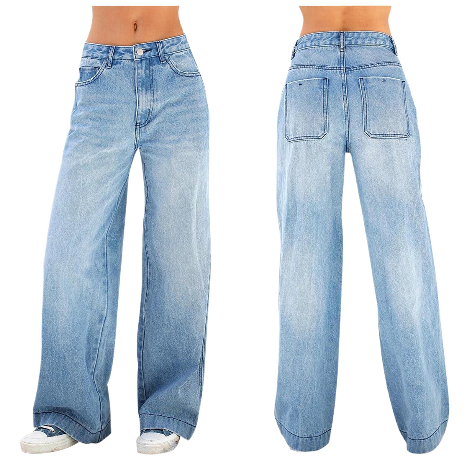 Women's High-Waisted Loose Fit Denim Pants – Stretchy Flared Jeans For Casual & Trendy Outfits (Factory Direct)_ecoleips.com