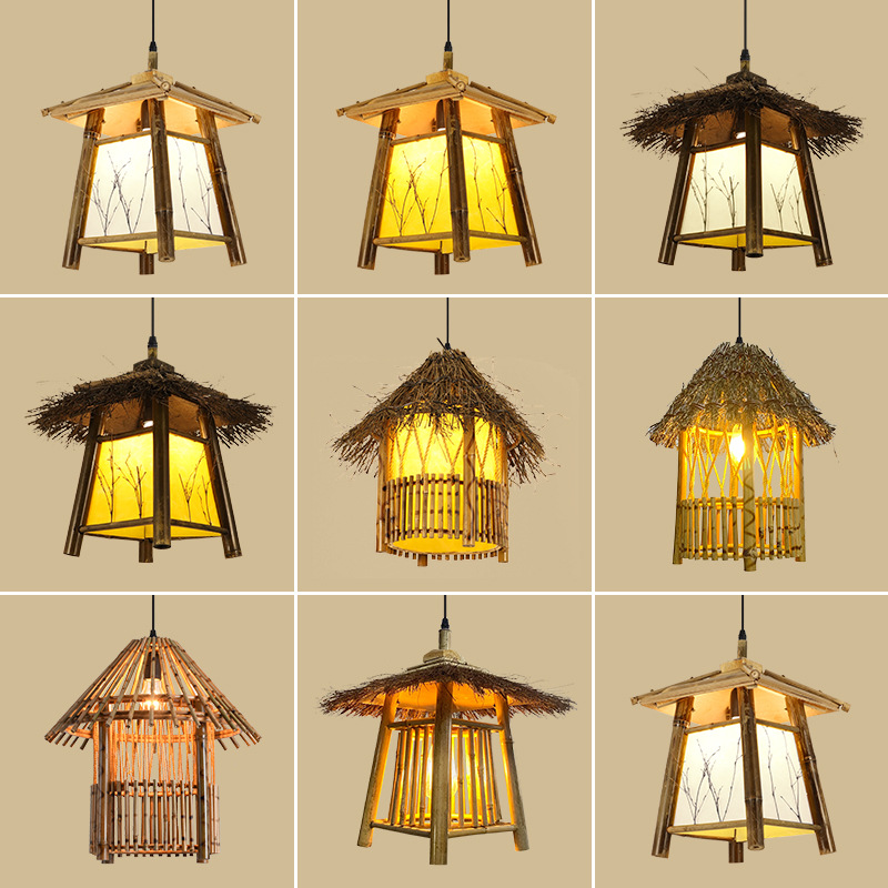 Casa araña lámpara de bambú retro creativo restaurante pasillo balcón Pabellón B & B Tea Room Inn Tienda lámparas de Bambú
