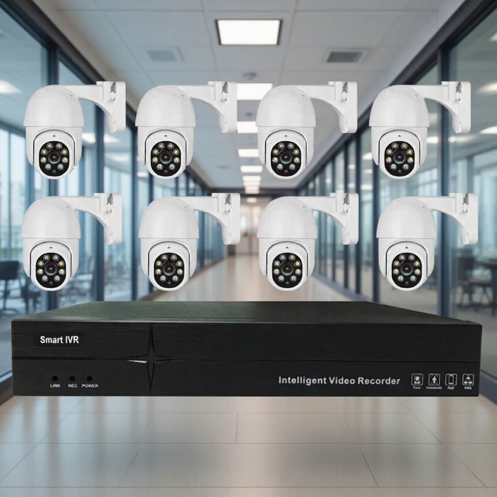 Fabrika 8 Kanallı POE Gözetleme Kamera Seti Akıllı Tam Renkli Gece Görüşü Yüksek Çözünürlük Dış Mekan 360 Derece Küre Kamera 5MP Gözetleme