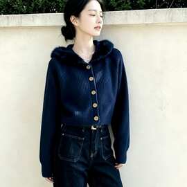 韩系氛围感毛衣外套女秋冬新款巨好看轻熟毛领开衫上衣外穿潮休闲