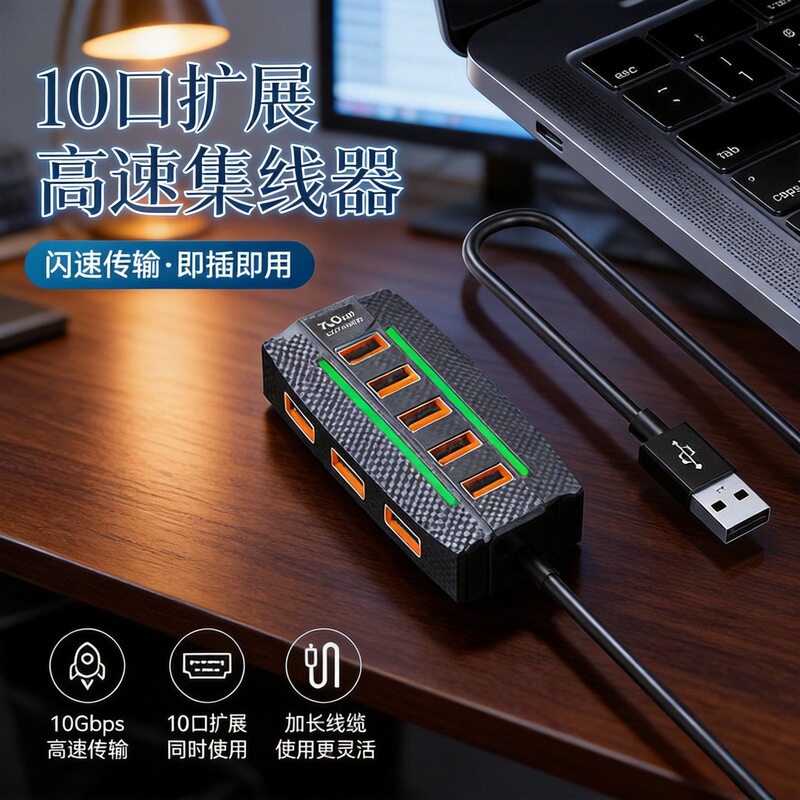 10-port USB hub, multi-port expansion for high-speed data transfer and increased office capacity 10-port USB hub, multi-port expansion for high-speed data transfer and increased office capacity