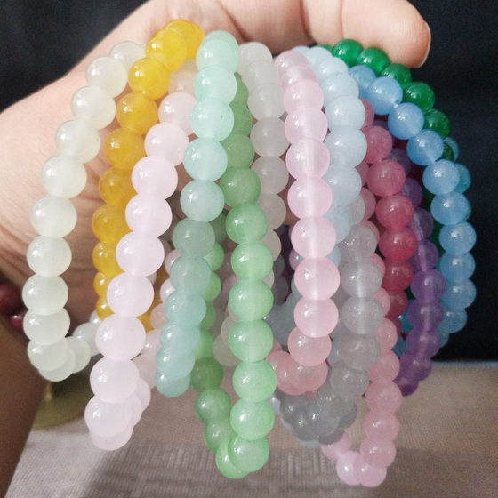 8mm Solid Color Beaded Bracelet Women's Glass Glazed Beads Bracelet Student Tray Play Soft Hand Jewelry Hot Sale Wholesale