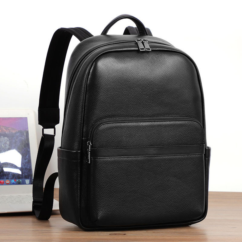 Ba lô nam da bò lớp đầu sức chứa lớn, túi du lịch kiêm túi đựng laptop 16 inch — Màu đen