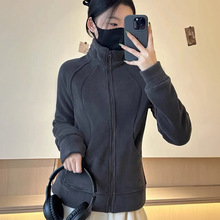 立领摇粒绒春秋冬季加厚防风拉链高领卫衣外套女百搭修身运动上衣