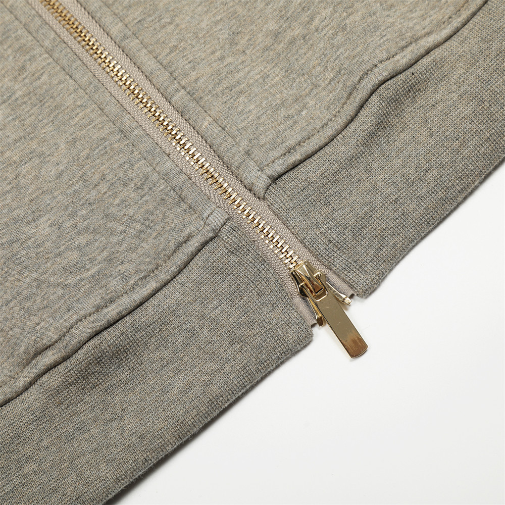 Vibe Trendy American Style Solid Color Kapuzenpullover Herren Frühling und Herbst Sportshirt Vielseitiger lockerer Doppelreißverschluss_voghion.com