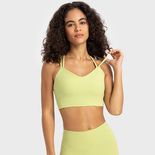 Spring and summer new style naked spaghetti straps hollow beautiful back yoga bra push-up shockproof running fitness sports bra for women