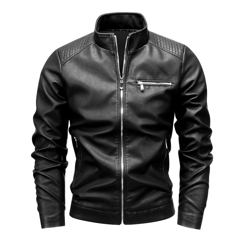 Transfronterizo chaqueta de moda de cuello vertical comercio exterior ocio primavera y otoño delgada cremallera delgada chaqueta de cuero de locomotora de hombre