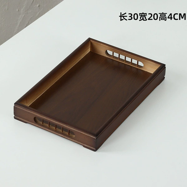 30*20*4 [Walnut color round rhyme handle tray small]