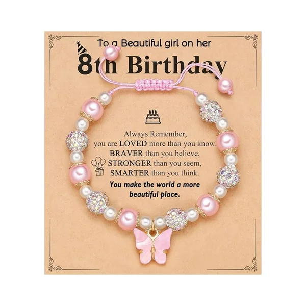 Amazon Cross-Border New Product Pink Imitation Pearl Bala Bead Butterfly Accessories Adjustable Girl Braided Bracelet
