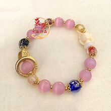 景区拿货粉猫眼石九尾狐狸跑环手链香灰瓷琉璃金箔潘家园手串饰品