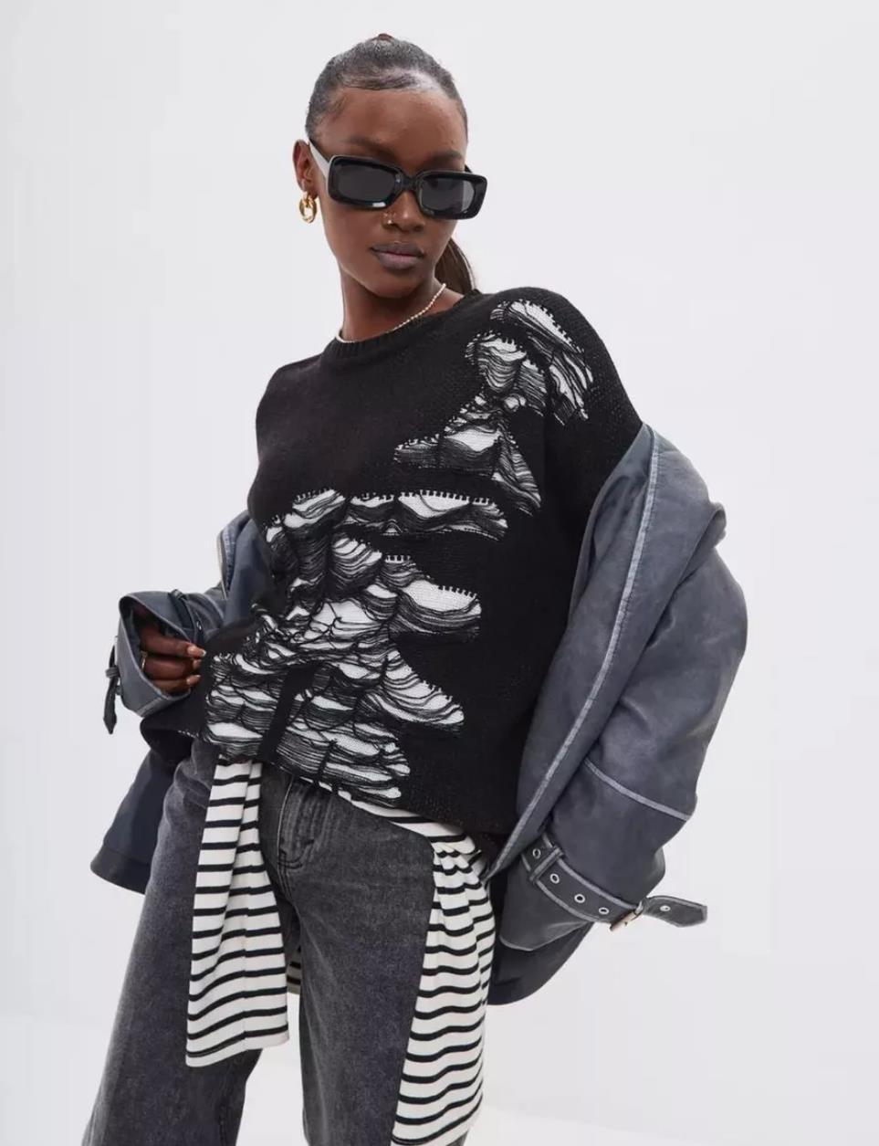 Sieviešu apģērbs Pulovers ar garām piedurknēm Ins Style Meiteņu top trikotāžas džemperis ikdienišķs brīvs, nobružāts džemperis_voghion.com