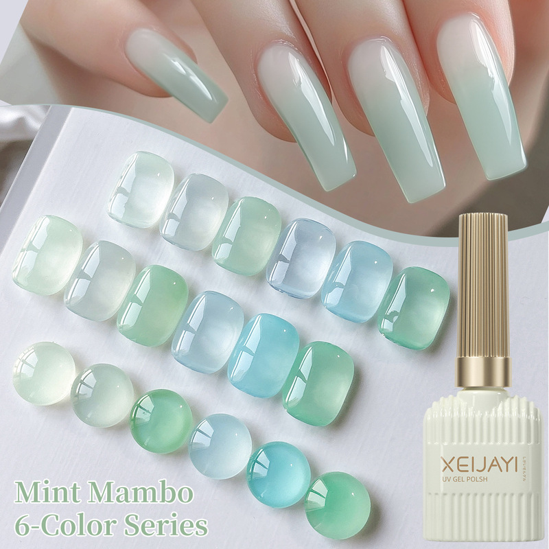 2025 new ice through milk green blue green nail polish gel mint mambo series for nail salon
