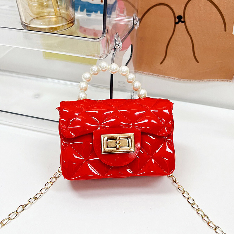 Bolso de los niños 2023 nuevo mini bolso de La jalea rombo estilo occidental pequeña bolsita Perla hombro crossbody bolsa de la cadena portátil