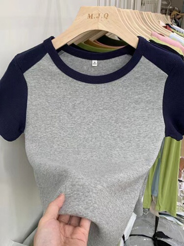 (Threaded) niche short top slim hot girl summer all-matching American retro short-sleeved T-shirt women ins trend