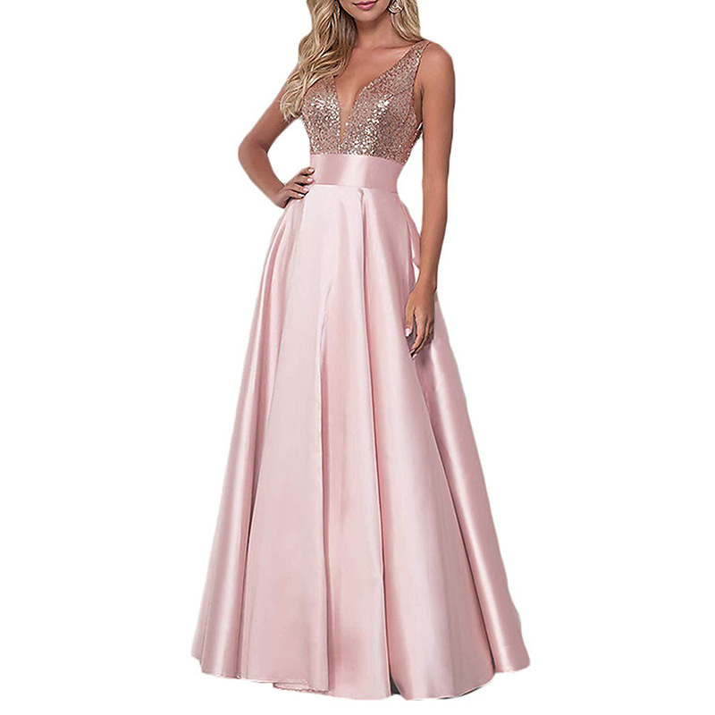 Amazon Foreign Trade Evening Dress, Fashionable Sequin Elegant Ball Gown, V-Neck Backless Bridesmaid Dress, Women's High-End Feel Amazon Foreign Trade Evening Dress, Fashionable Sequin Elegant Ball Gown, V-Neck Backless Bridesmaid Dress, Women's High-End Feel