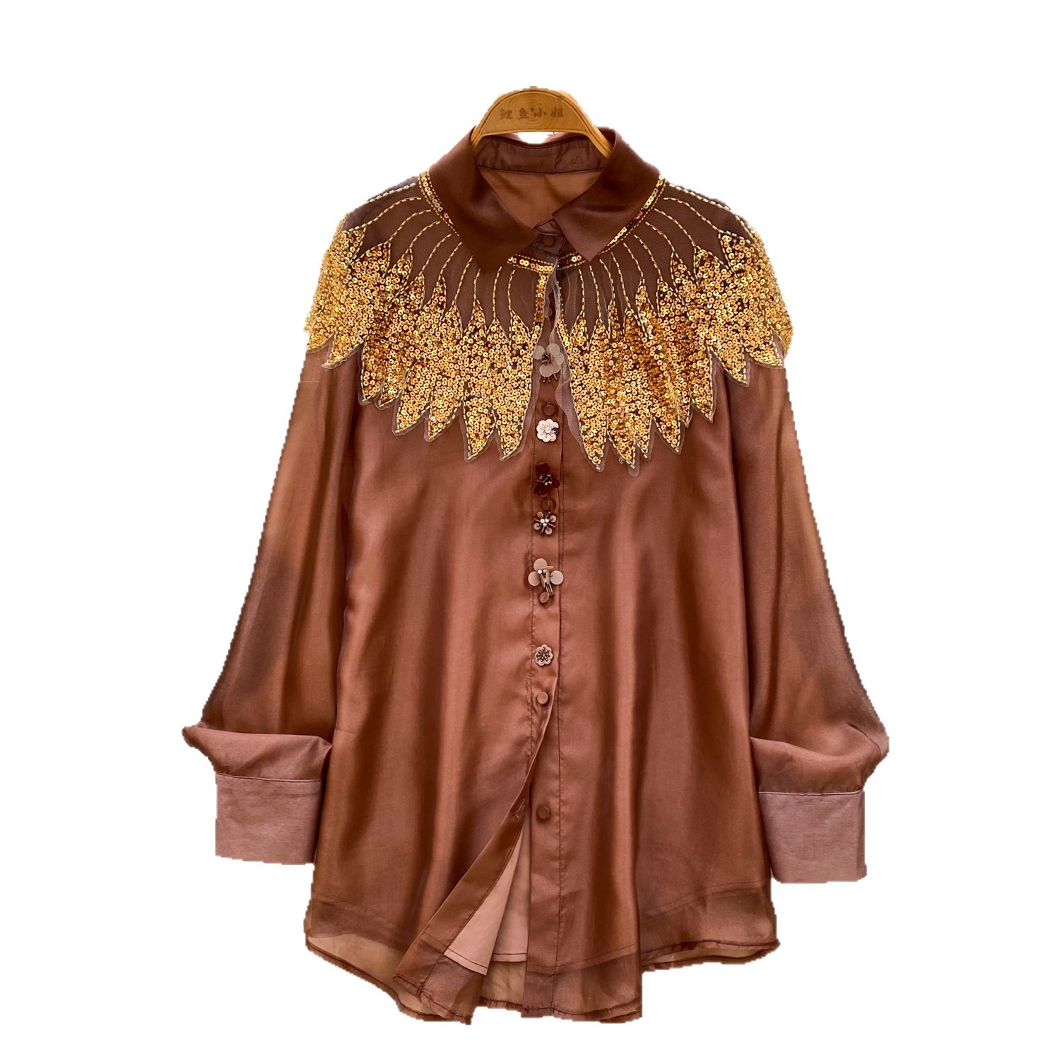 Women's Sequined Beaded Mesh Long Sleeved Shirt Loose Fitting Cardigan Elegant And Sophisticated Design for Commuting Niche_voghion.com