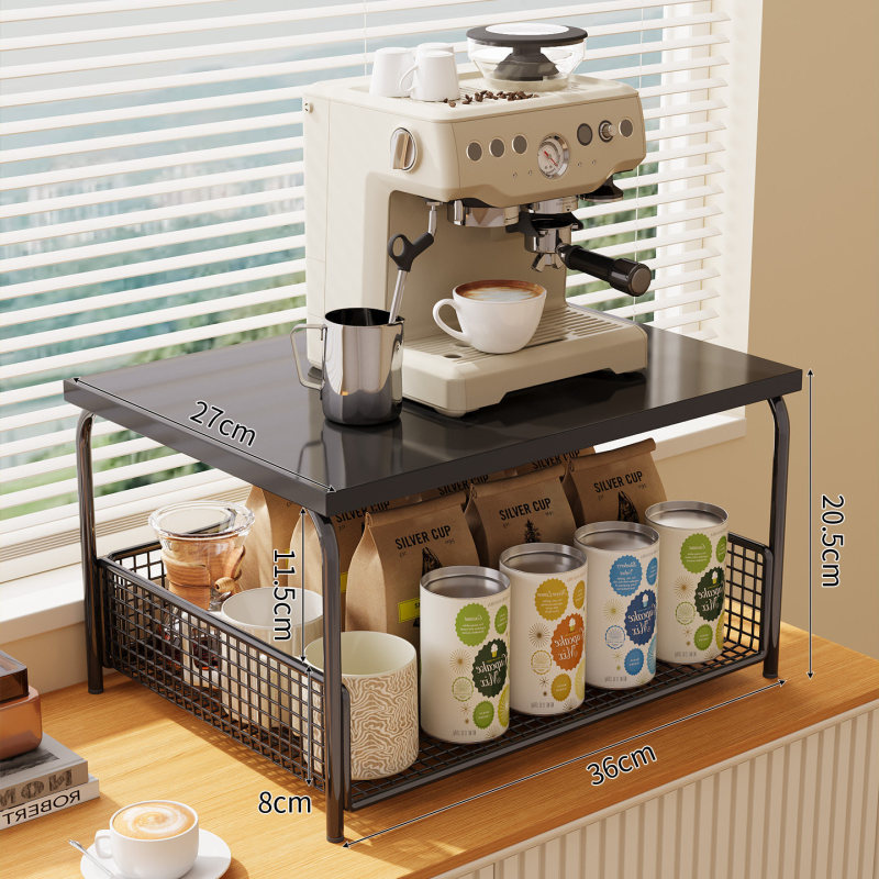 Tea bag and snack layered organizer, desktop storage rack, coffee machine, simple dining table, water cup, office desk storage shelf