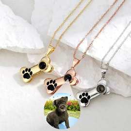 100种语言我爱你投影项链萌宠爪印支持照片定 制礼品惊喜跨境饰品
