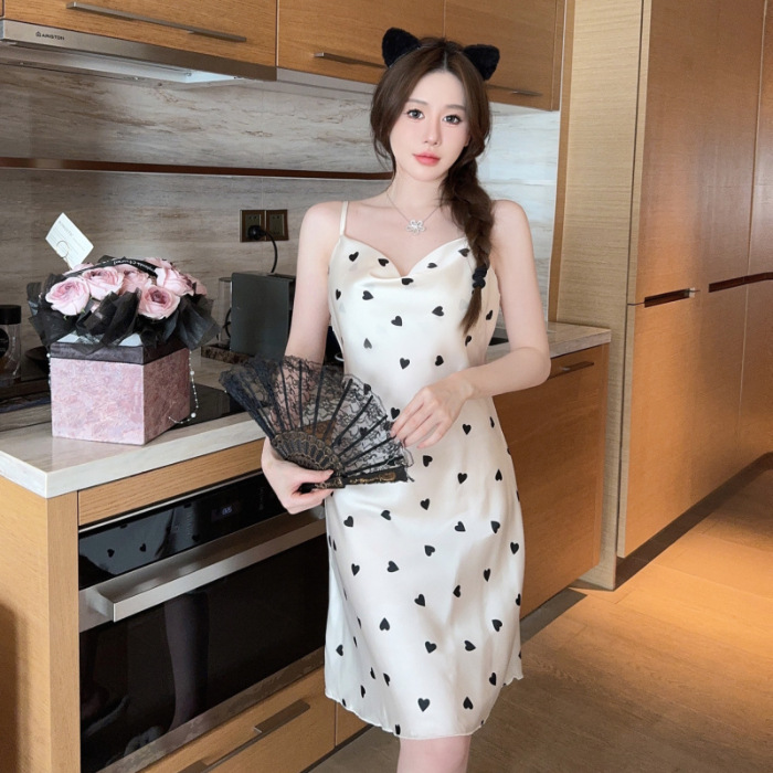 2024 verano pijama de cuello swing chica pura libido mariposa estampado eslingas de espalda descubierta sexy vestido de pijama atractivo ropa para el hogar