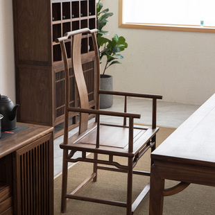 New Chinoiserie Black Walnut Tea Room Master Chair Armchair Official Hat Taishi Chair Master Chair Solid Wood Zen Armrest High Back Chair