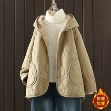 2025冬季新款夹棉加厚羊羔毛连帽抗寒棉袄宽松休闲加绒外套棉衣女