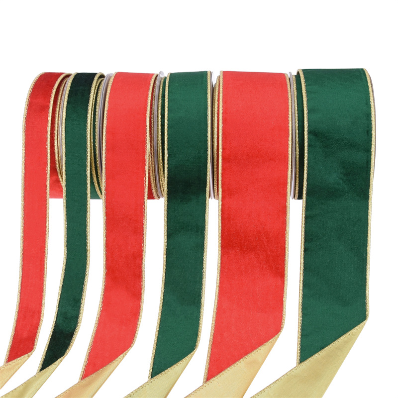 Transfronterizos clásicos rojos y verdes bordes de cinta de terciopelo decoración de árbol de Navidad dibujo cinta de arco de regalo cinta de terciopelo