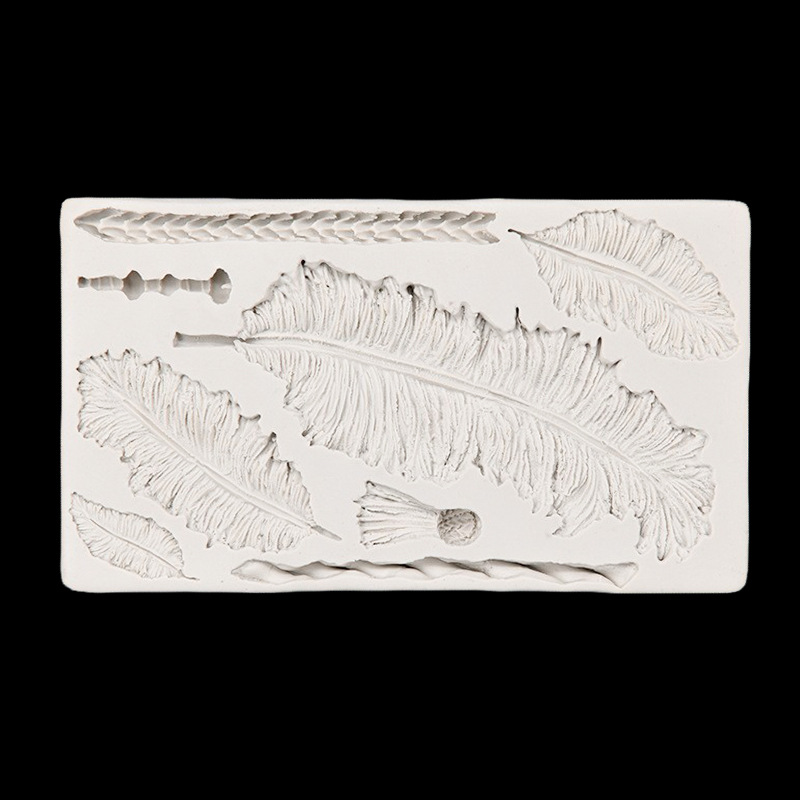 Molde de silicona en relieve decorativo de pastel de fondant con textura de plumas Molde de galleta de resina de epoxi de chocolate retro