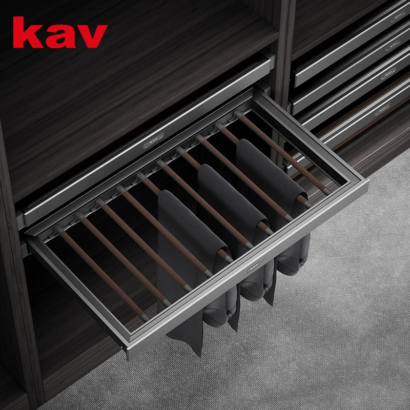 wardrobe built-in leather trouser rack aluminum alloy pull-out damping buffer silence trouser rack